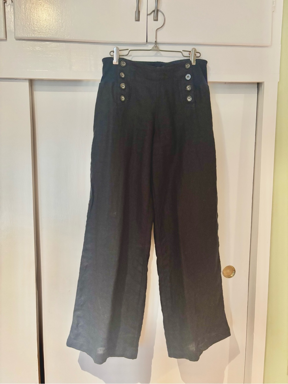 Hard Tail Black Wide-Leg High Waist Pants with Double Button Front